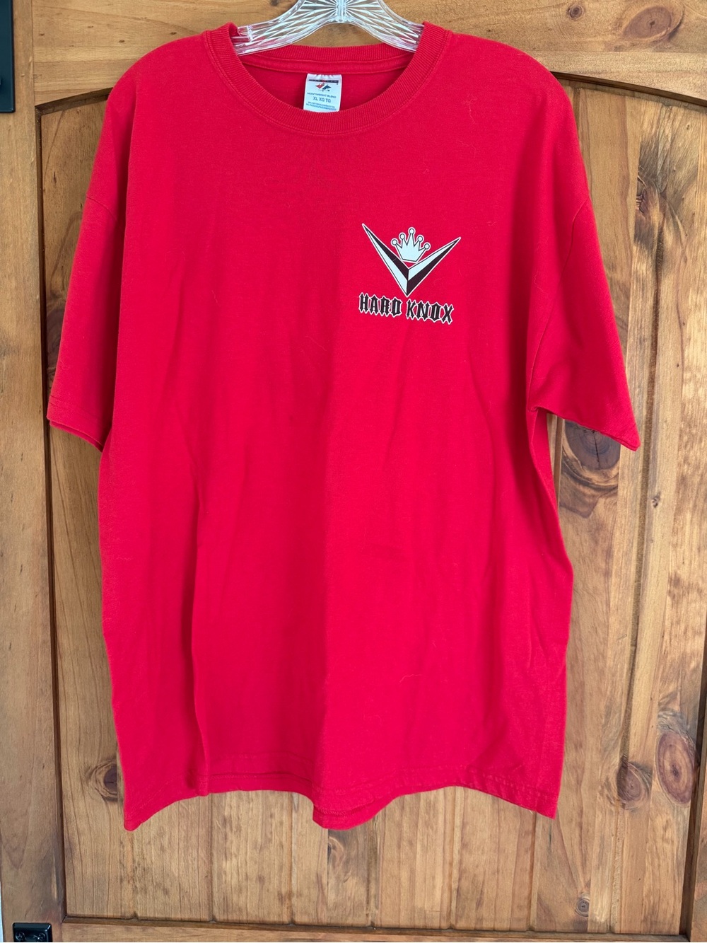 Jerzees Red Short-Sleeve Crewneck T-Shirt with Chest Logo full back logo.